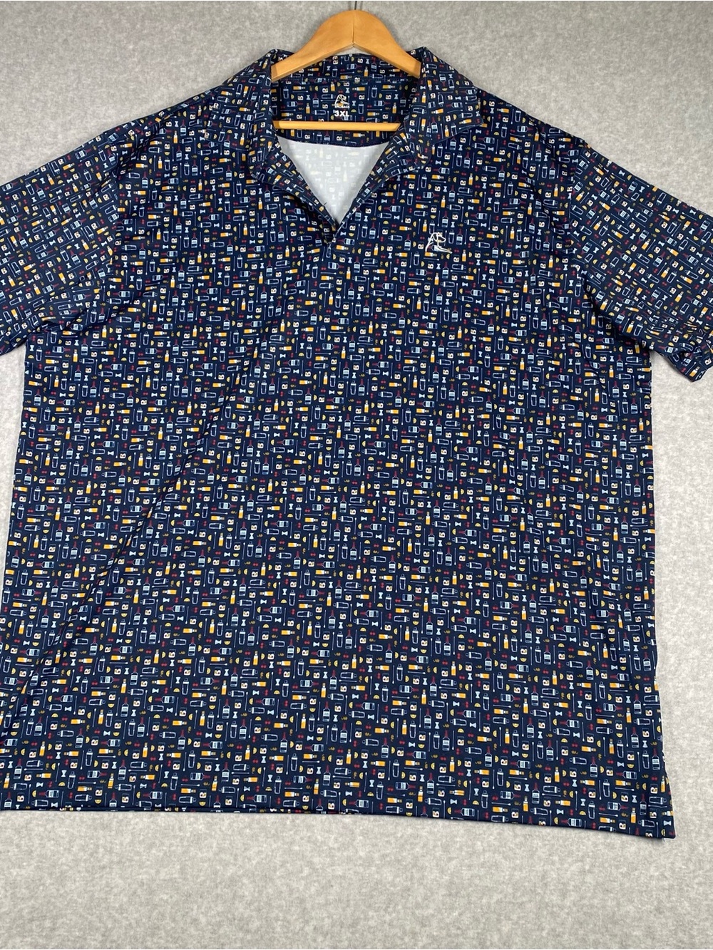 Rhoback Navy Short Sleeve Polo with Multicolor Micro Print